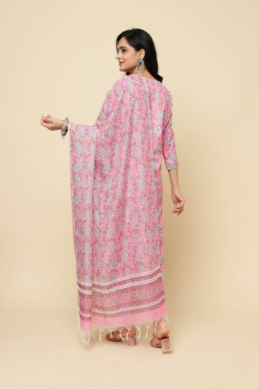 Designer Stylish Pink Cotton Blend Stitched Suit With Dupatta - Tanisha | Swadesiicart