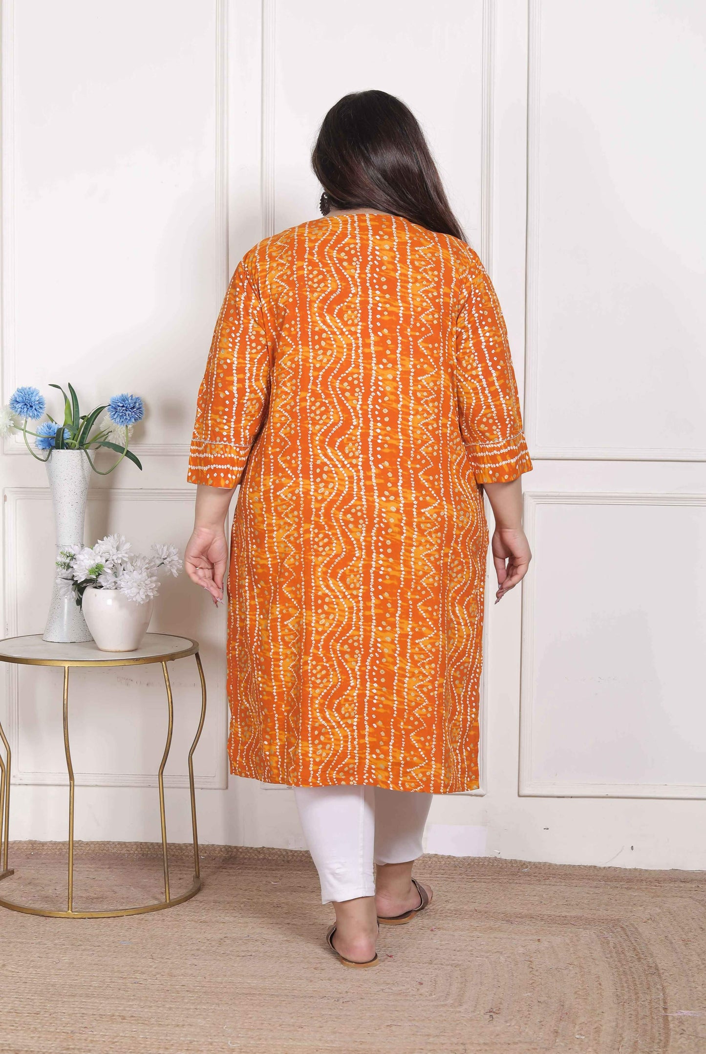 Miravan Women's Plus Size Yellow Bandhani Printed Straight Kurta - Swadesiicart
