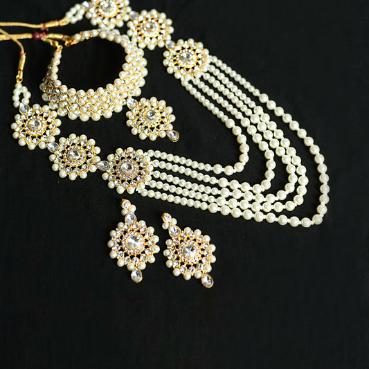 Mominos Fashion Johar Kamal Gold-Polished Rani Haar with Off white Pearls Jewellery Set - Mominos Fashion