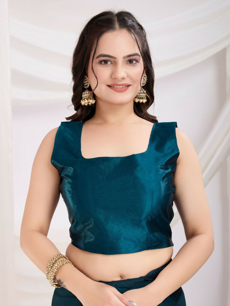 Teal Blue Rangoli Silk Diamond Work Ready To Wear Saree - Tamana | Swadesiicart