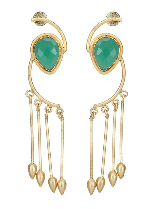 Joban Fashion Women Green Stone Matte Gold Earrings | Swadesiicart