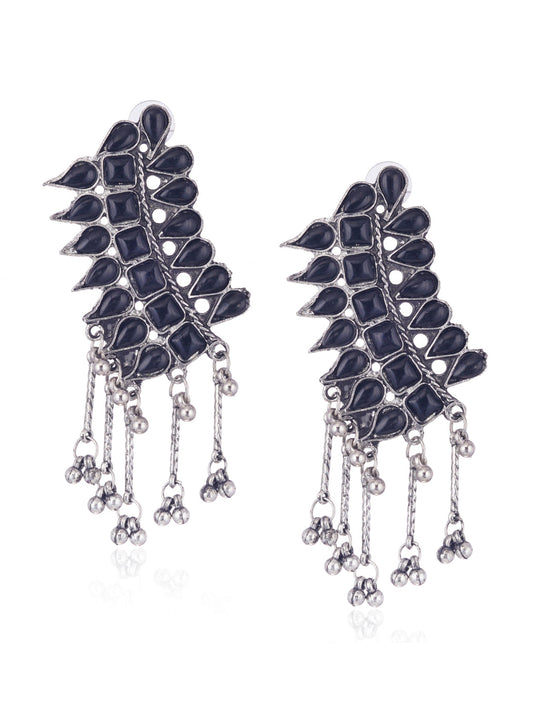 Cardinal Silver-Plated Black Stone Studded Jewellery Set - Swadesiicart