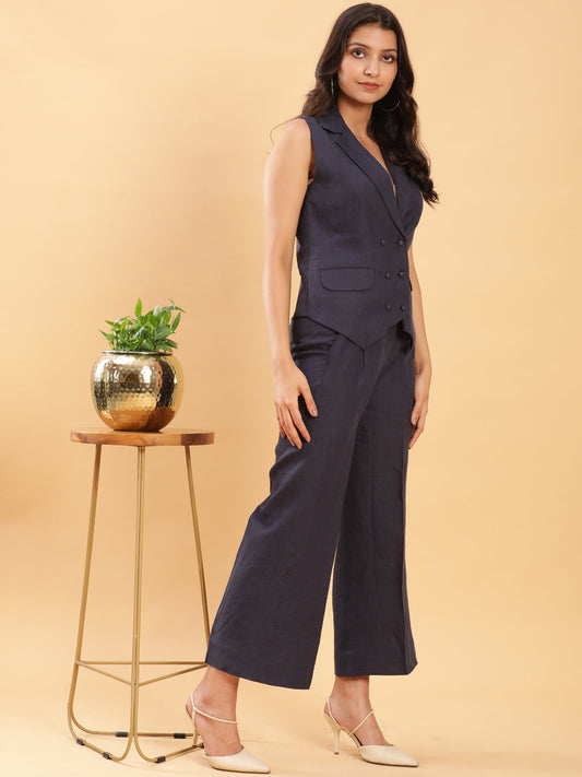 BohoJazz In Power Carbon Blue Tailored Waistcoat with Trousers Co-ord Set - Swadesiicart