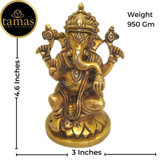 Tamas Brass Lord Ganesha Idol | Golden Finish | Home & Office Temple - Swadesiicart