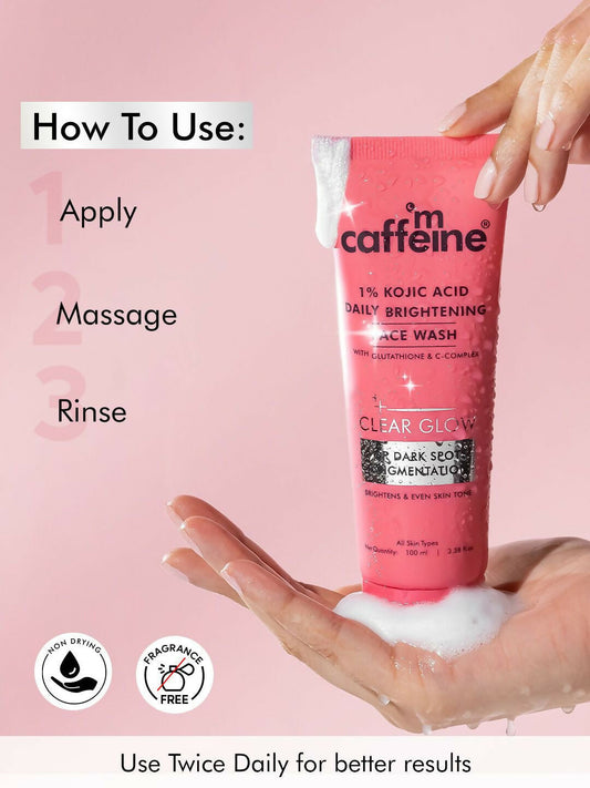 mCaffeine Clear Glow 1% Kojic Acid Daily Brightening Face Wash For Dark Spots & Pigmentation - Swadesiicart