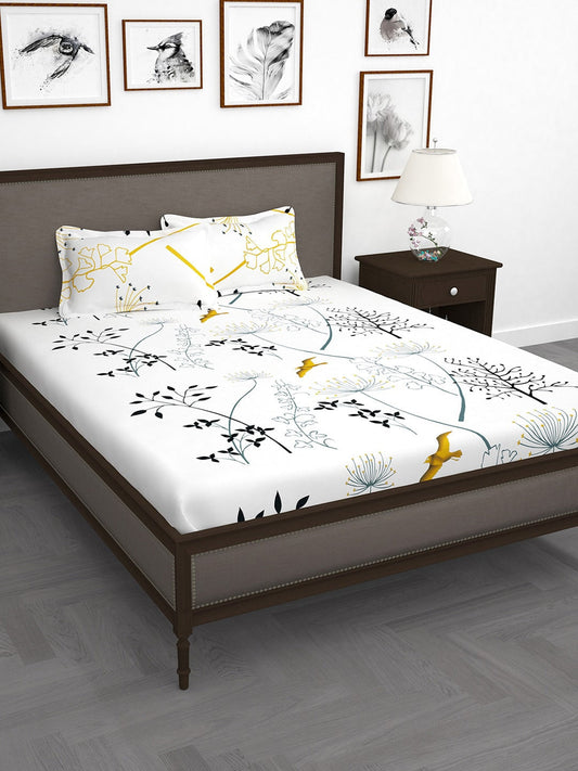 Story@home White & Blue Floral King Bedsheet with 2 Pillow Covers - Swadesiicart