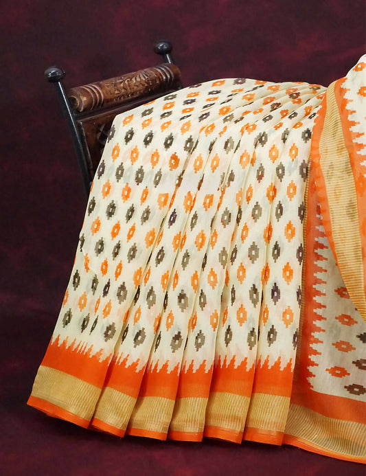 Combo of Off White and Orange Patan Patola Semi Chanderi Saree By Gayathri Reddy Designer Studio | Swadesiicart