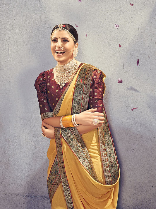 Mitera Ready to Wear Saree With Heavy Brocade Blouse | Swadesiicart