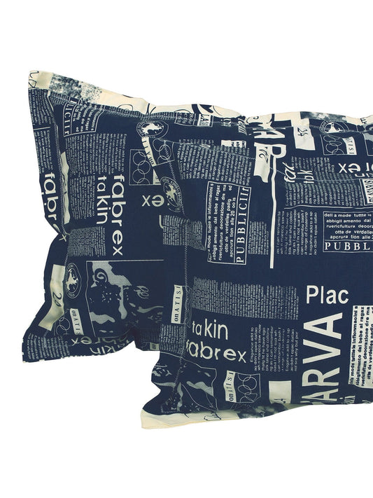 Story@home Blue & Off White Conversational King Bedsheet with 2 Pillow Covers