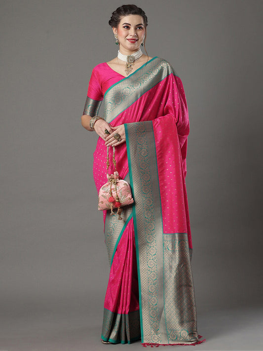 Mitera Floral Woven Design Zari Banarasi Saree | Swadesiicart