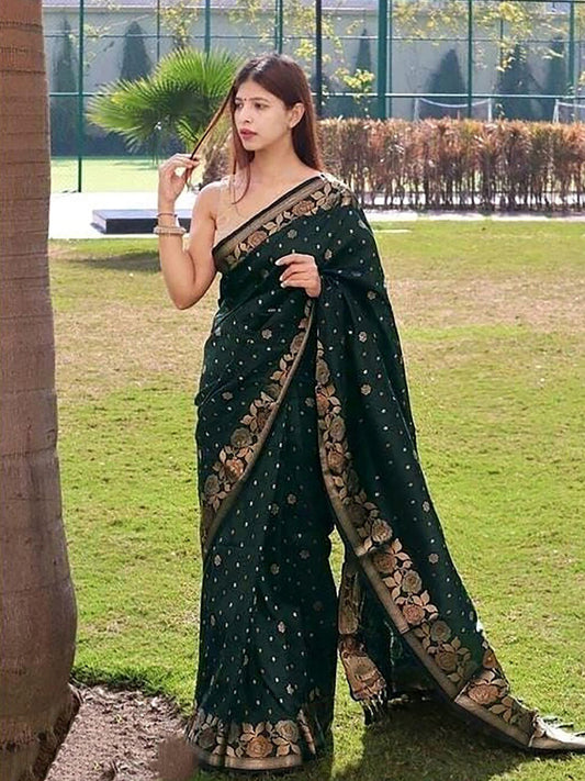 Kalini Floral Woven Design Zari Banarasi Saree | Swadesiicart