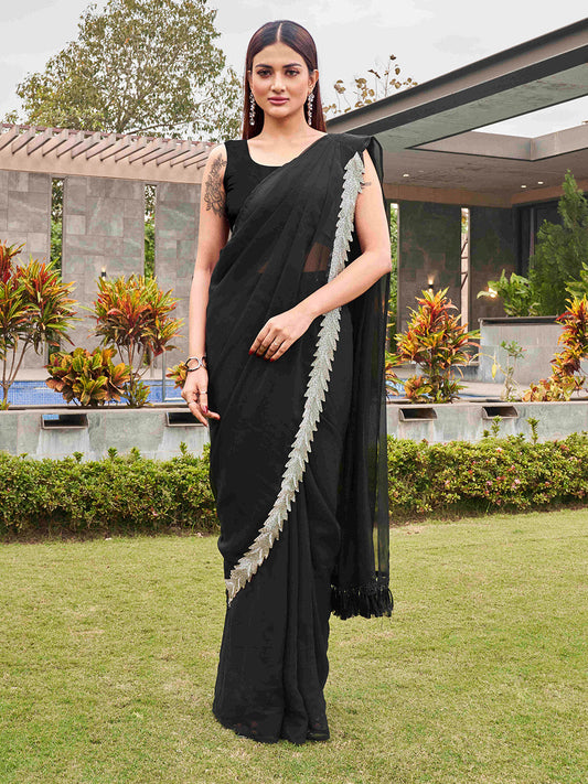 Tikhi Imli Black Beads and Stones Saree | Swadesiicart