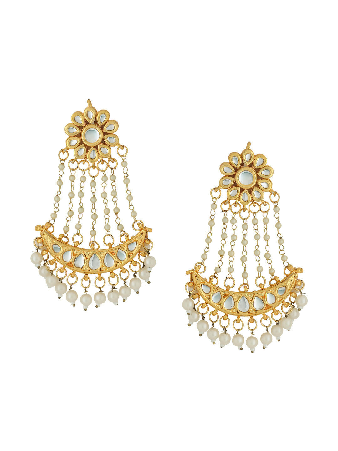 NVR Women Gold-Polished Kundan Chandbali Earrings | Swadesiicart