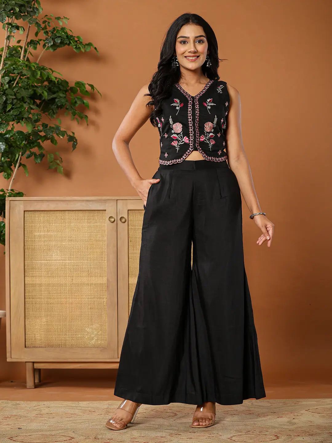 Yufta Cotton Silk Festive Waistcoat Co-Ord Set With Attached Cotton Lining - Swadesiicart