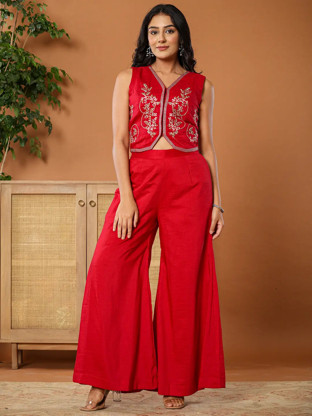 Yufta Cotton Silk Waist Coat Co-Ord Set With Attached Cotton Lining - Swadesiicart