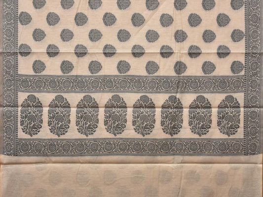 Cream and Black Cut Work Sico Cotton Saree with Body Buta and Border Design - Global Threads | Swadesiicart