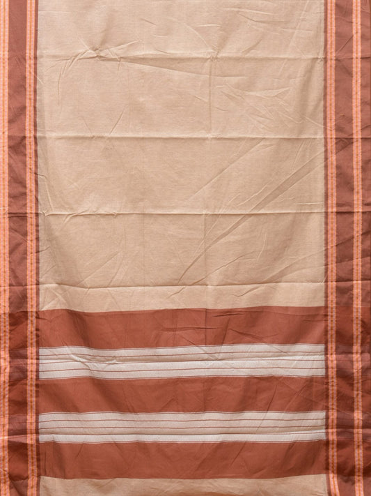 Cream and Fawn Bamboo Cotton Saree with Strips Design No Blouse - Global Threads | Swadesiicart