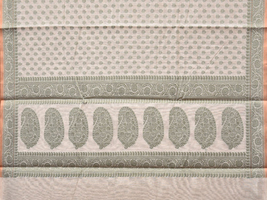 Cream and Light Green Cut Work Sico Cotton Saree with All Over and Border Design - Global Threads | Swadesiicart