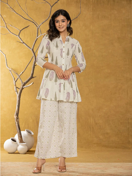 Yufta Cream Cotton Co-Ord Set - Swadesiicart