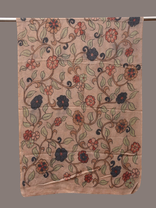 Cream Kalamkari Hand Painted Woolen Handloom Stole with Floral Design - Global Threads | Swadesiicart