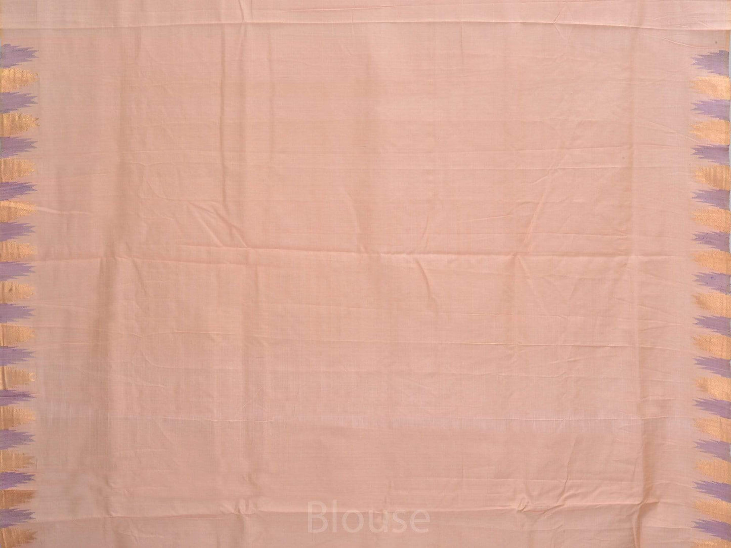 Cream Khadi Cotton Handloom Saree with Jamdani Buta and Temple Border Design - Global Threads | Swadesiicart