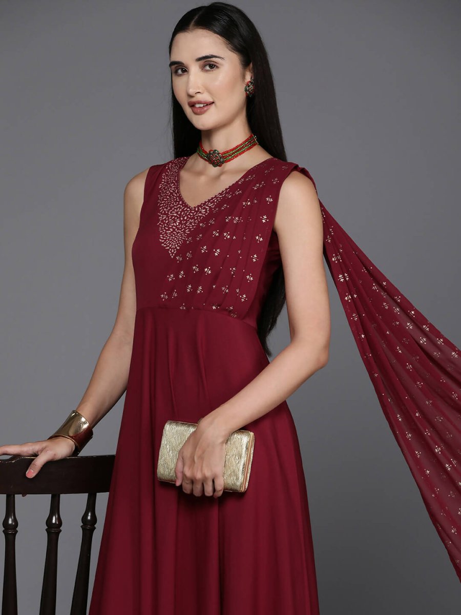 Ahalyaa Women's Traditional wear Ethnic Dress - Maroon | Swadesiicart