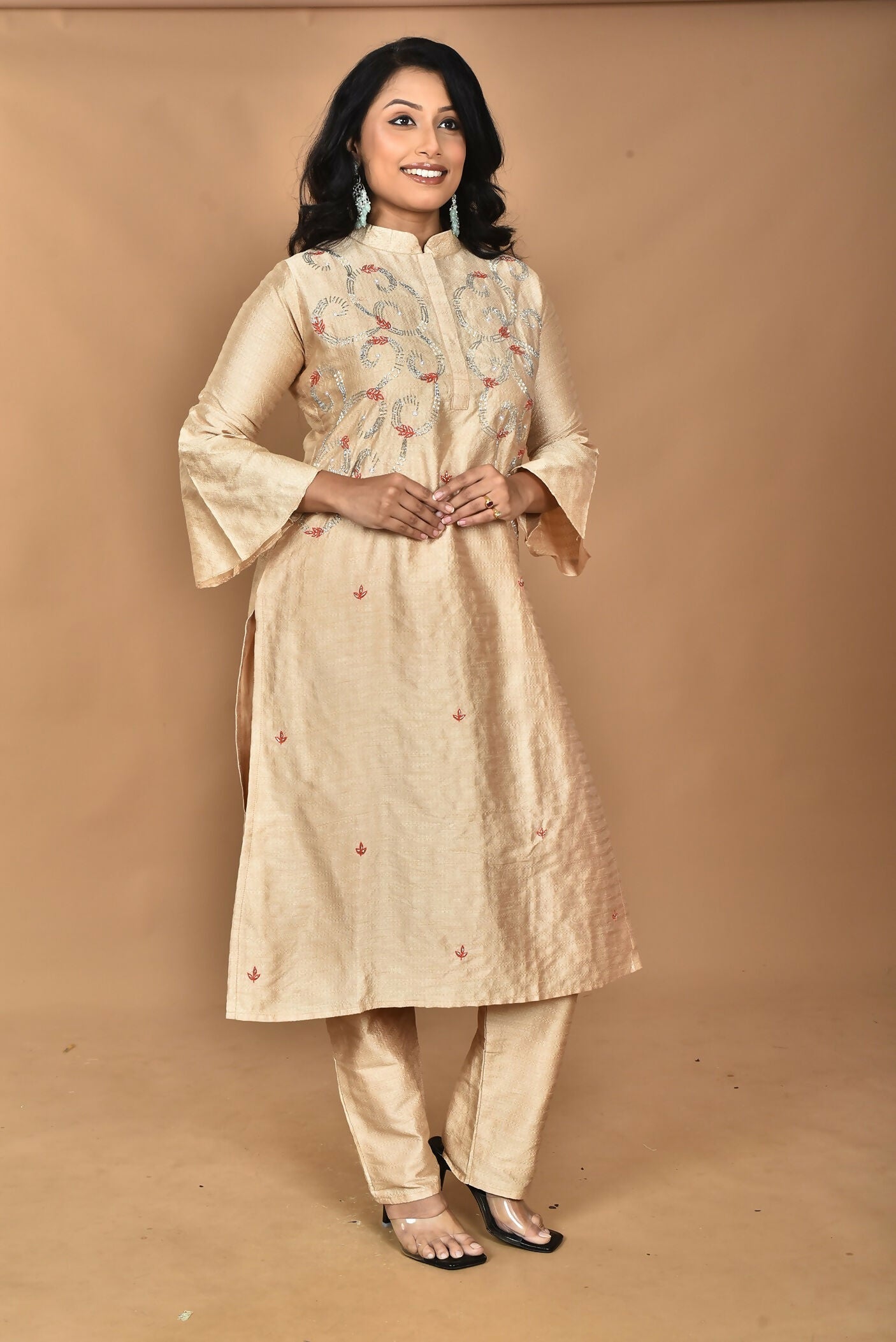 Morchari Women And Hand Embroidery Co-Ord Set-Beige - Swadesiicart
