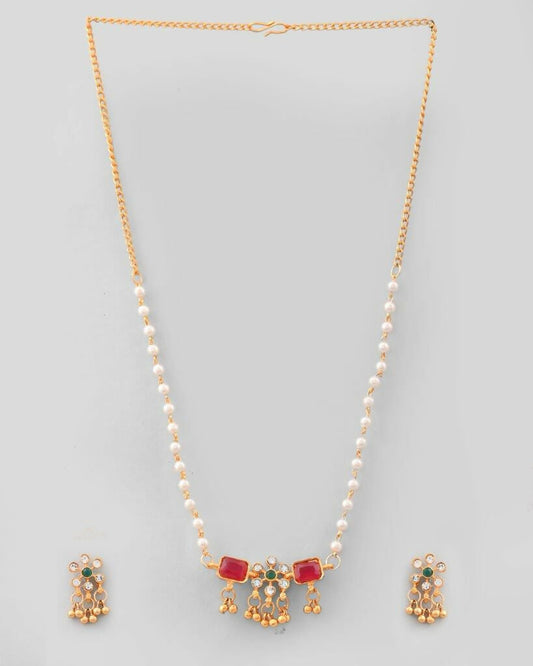 VOJ Gold-Polished Traditional Flower Shaped Copper Jewellery Set