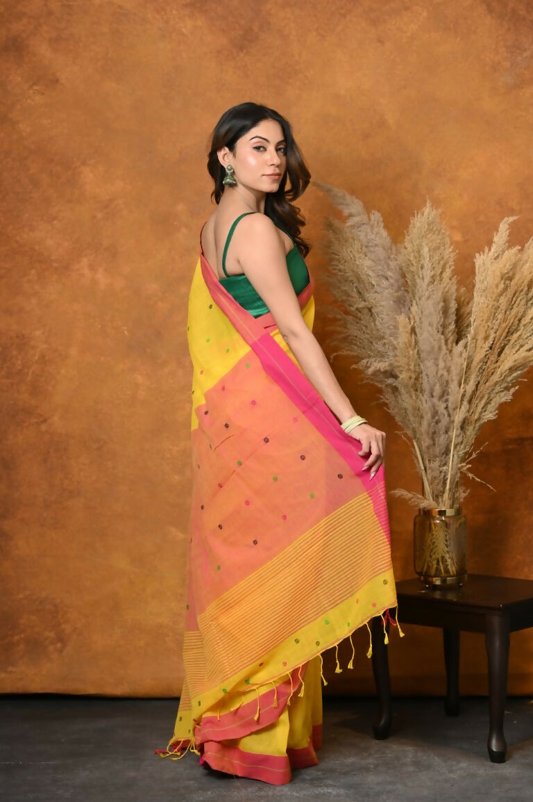 Very Much Indian Handloom Pure Cotton Swadesiicart With Sleek Border - Yellow
