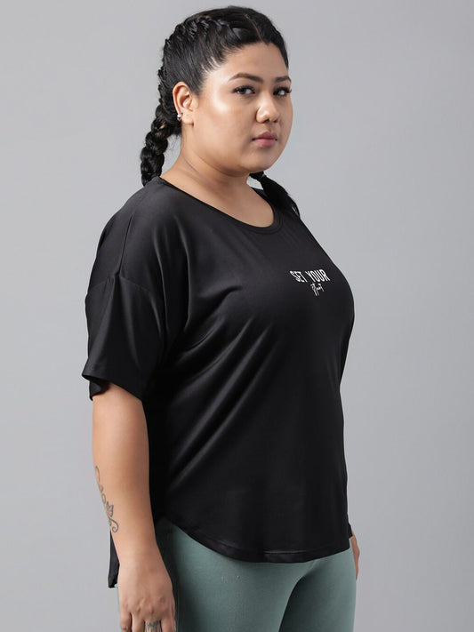 MKH Typography Printed Plus Size Drop Shoulder Sleeves Relaxed Fit Dri-FIT Sports T-shirt - Swadesiicart