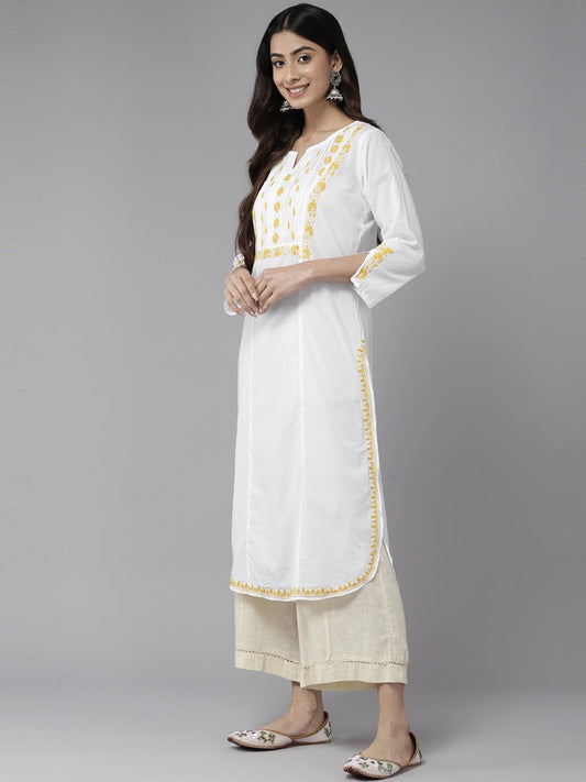 ADA Ethnic Motifs Embroidered Chikankari Cotton Kurta | Swadesiicart