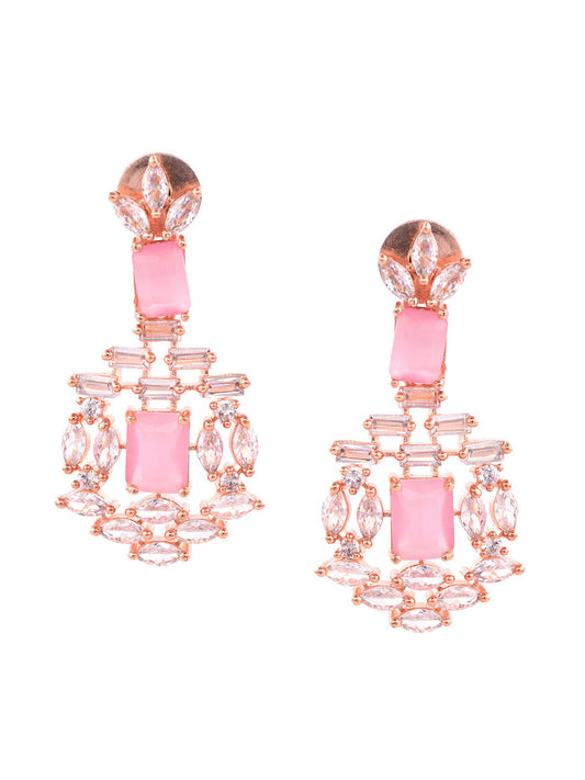Saraf RS Jewellery Rose Gold-Polished & Pink AD Studded Handcrafted Jewellery Set - Swadesiicart