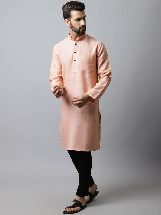 Even Apparels Pink Color Pure Cotton Men's Kurta With Band Collar (SLD1186) | Swadesiicart