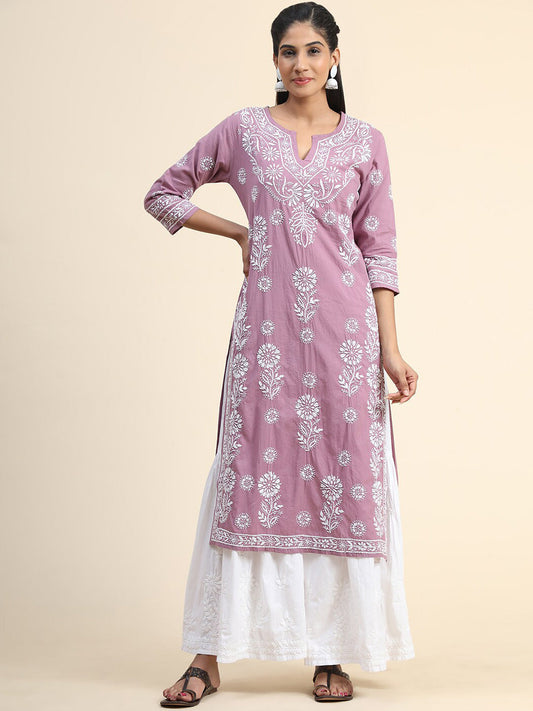 HOUSE OF KARI Floral Embroidered Chikankari Cotton Kurta | Swadesiicart