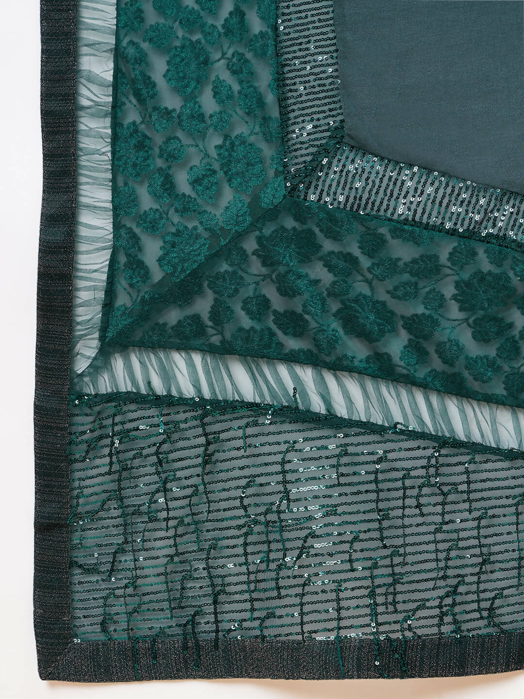 Green Lycra Flock Work, Seuqins Embroidery, Handwork Shoulder Butta Saree - Norita Hit Design - Swadesiicart