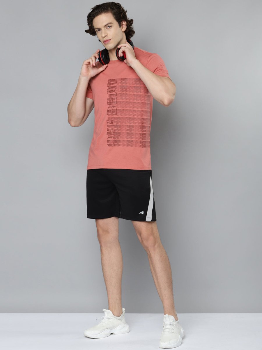 Alcis Men Pink Typography Printed Slim Fit Running T-shirt | Swadesiicart