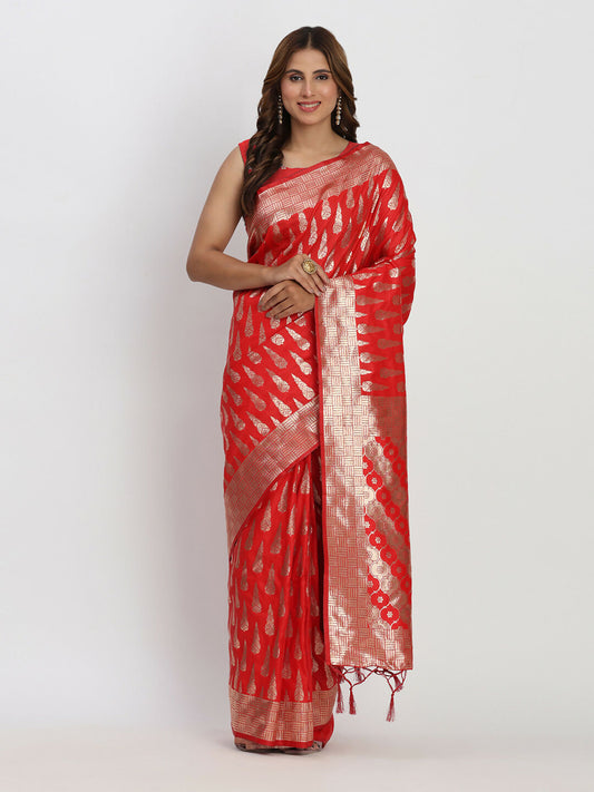 Astita Banarasi Silk Red Saree | Swadesiicart
