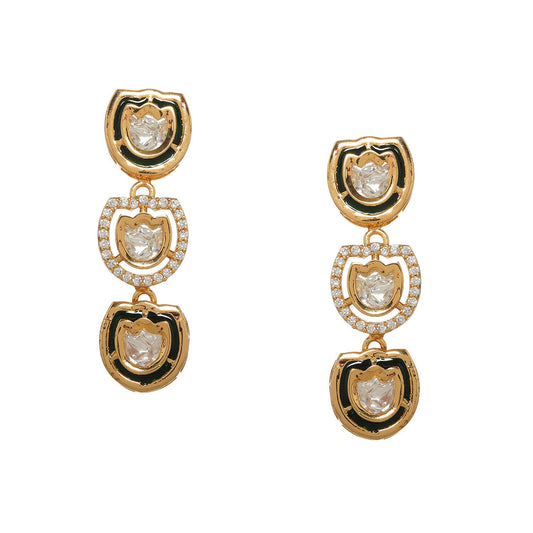 Meenakari and Diamond Studded Dangler Earrings (Gold) - Ruby Raang | Swadesiicart