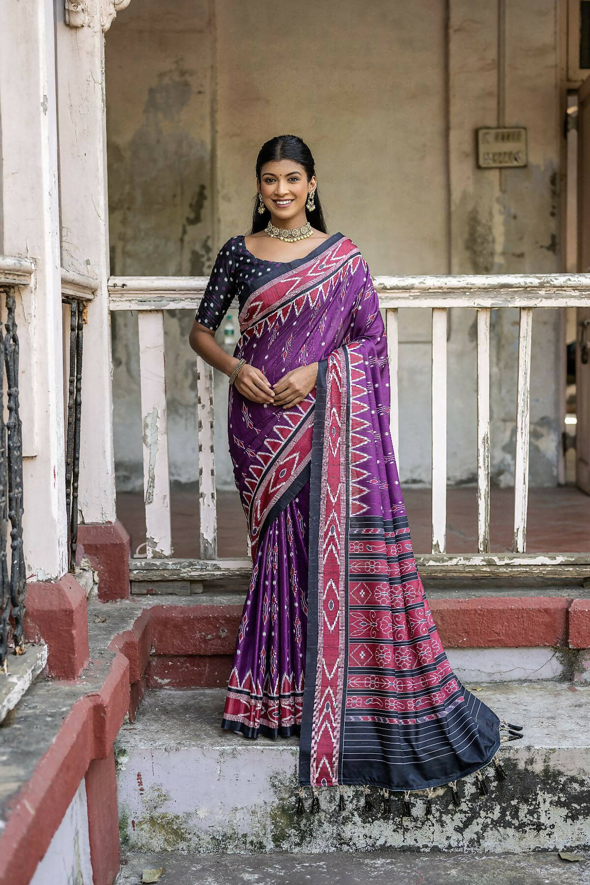 Vishnu Weaves Women's Wine Cotton Silk Printed Saree with Blouse - Swadesiicart
