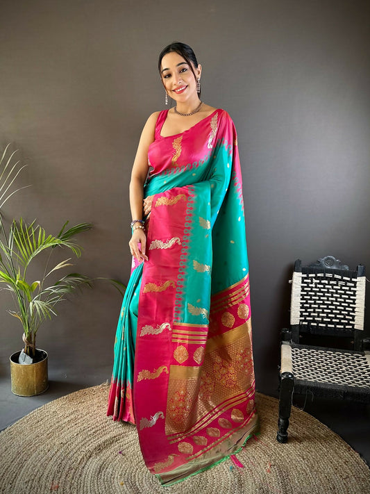 Joban Fashion Pink Peacock,Butti Banarasi Silk Sarees | Swadesiicart