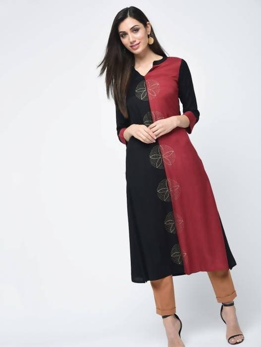Aniyah Rayon Block Printed Double Color Straight Kurta (AN-112K) - Swadesiicart
