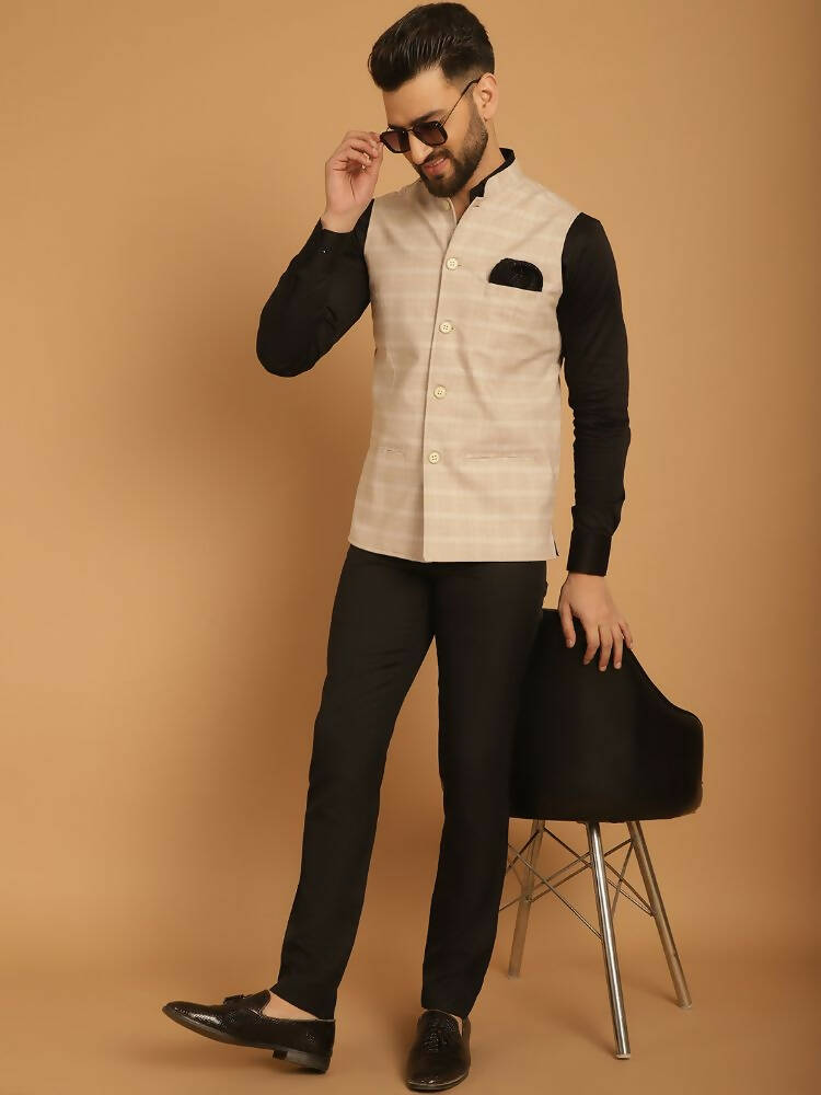 Even Apparels Nehru Jacket With Welt Pockets - Beige | Swadesiicart