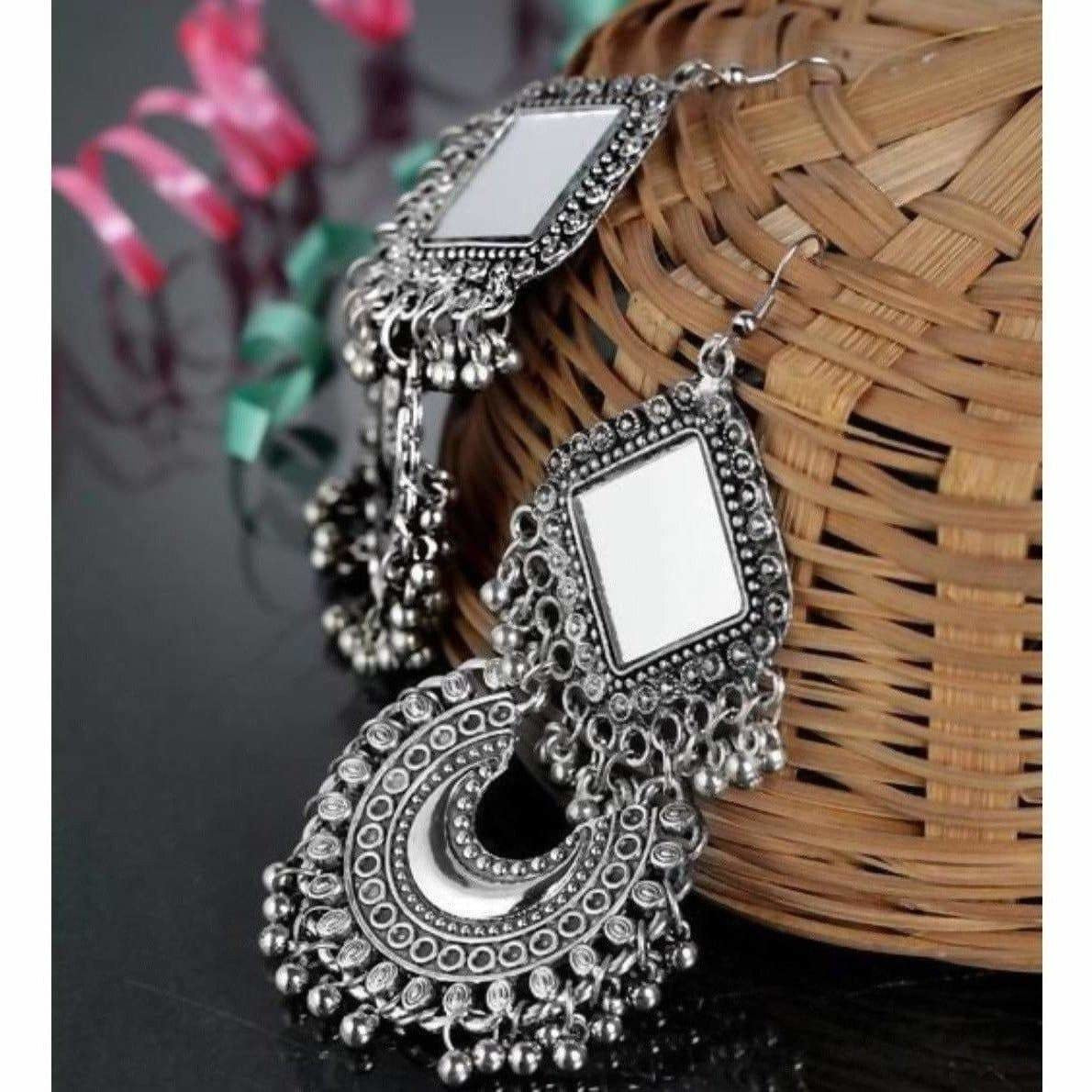 MS Fashion India Oxidized Silver Color Mirror Half Moon Design Hangings | Swadesiicart