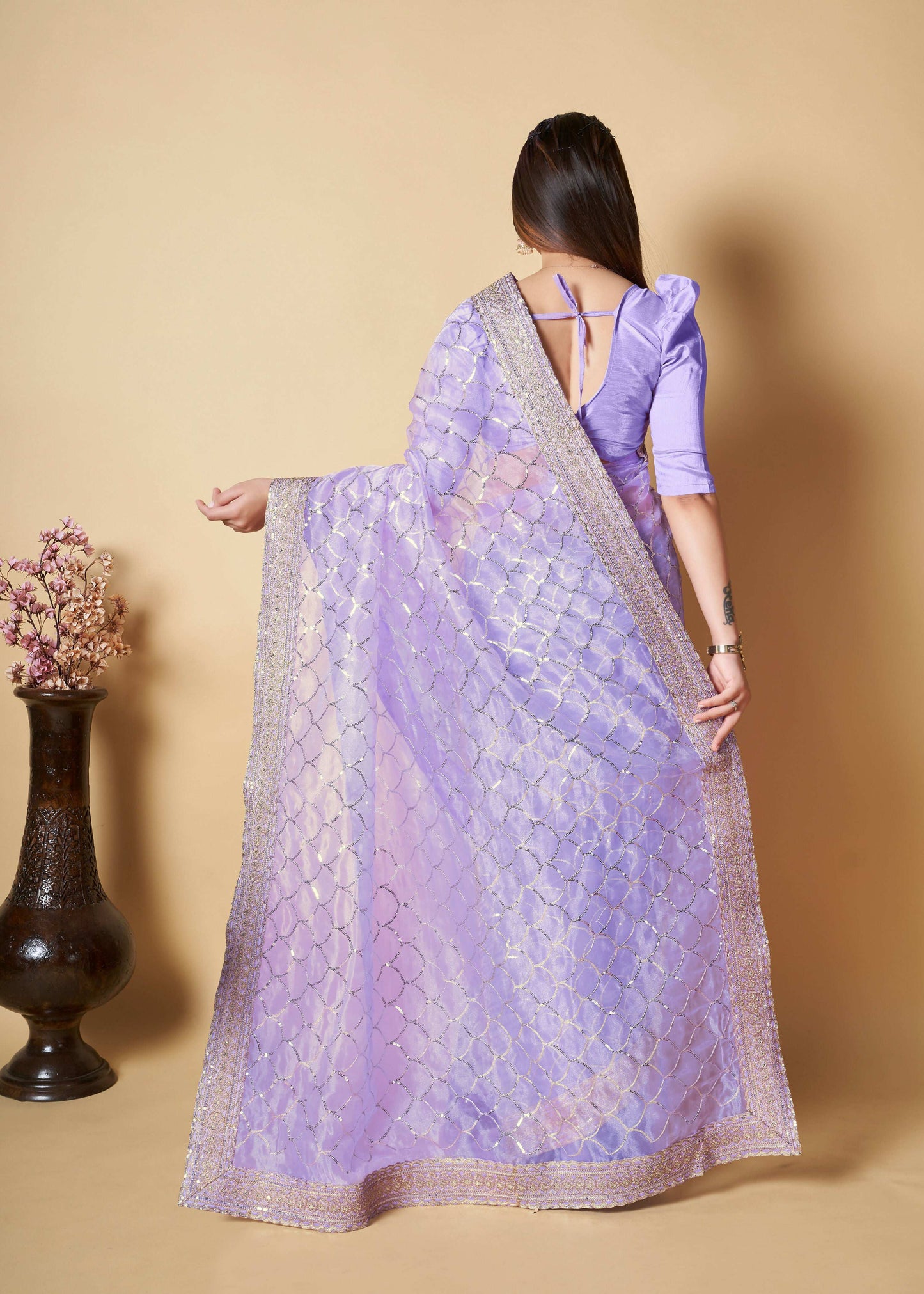 Vamsee Nirja Lavender Organza Saree - Swadesiicart