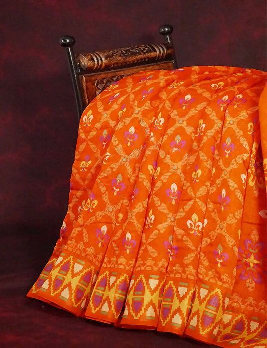 Orange All Over Printed Semi Chanderi Saree By Gayathri Reddy Designer Studio | Swadesiicart