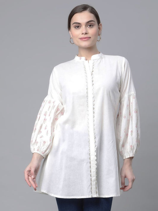Ahalyaa Off White Pure Cotton Printed Tunic | Swadesiicart