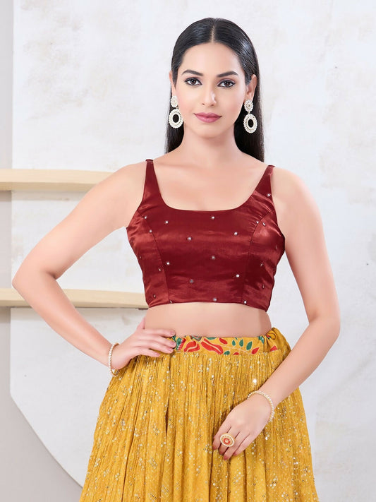 Joban Fashion Red Gajji Silk Sleeveless Back Open Blouse - Swadesiicart