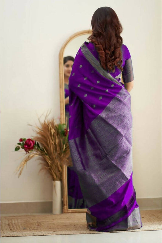 DEIANA'S Beautiful Designer Golden zari Soft Lichi Silk Saree - Purple - Swadesiicart