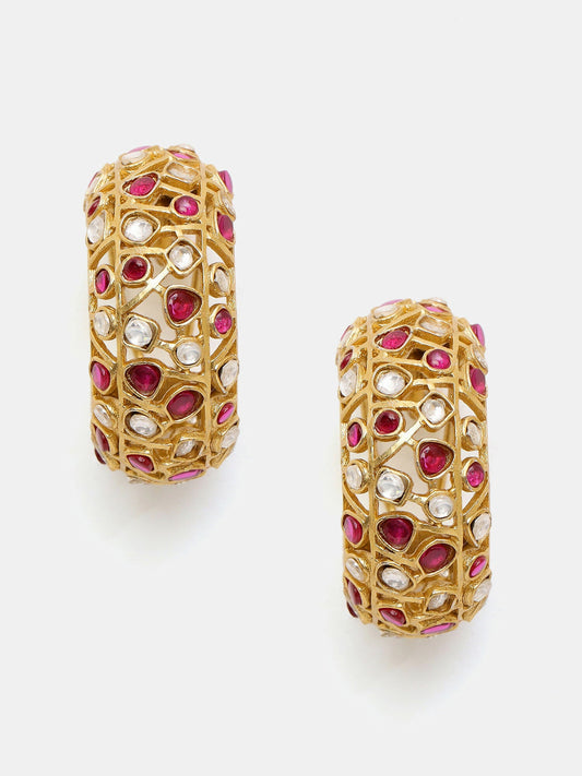 Ruby Raang Gold Polished Maroon Round Kundan Loops | Swadesiicart