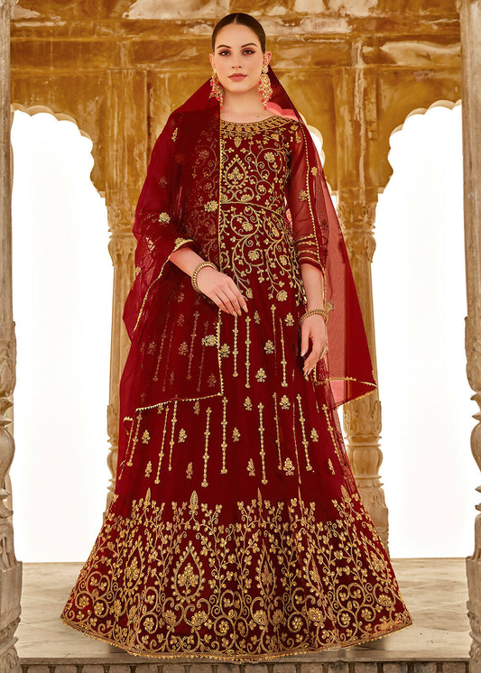 Heavy Stone Embroidered Maroon Designer Anarkali Suit - Emponline | Swadesiicart